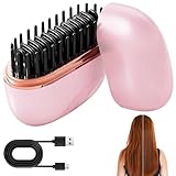 Mini Straightener,Rechargeable Portable Hair Straightener Brush,Fast Heating Hot Comb,3-Speed Temperature Control,Anti Scald Shell,Lightweight and Portable for Home Travel (Pink)
