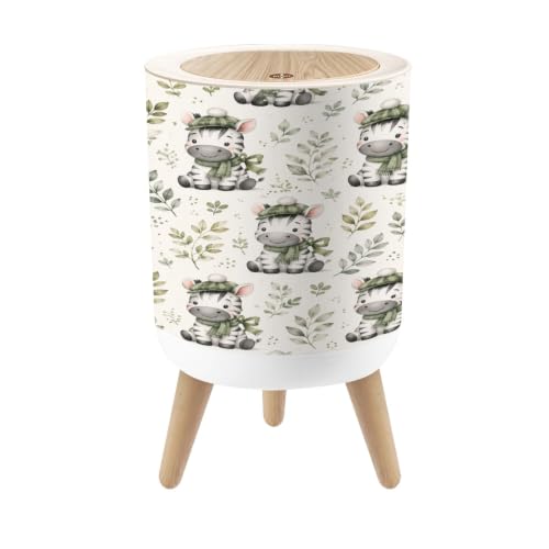 JBNJANKDAV Small Trash Can with Lid Cute Zebra Green Scarf