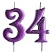Pink 34th Birthday Candle, Number 34 Years Old Candles Cake Topper, Woman Party Decorations, Supplies