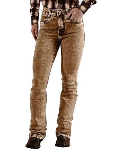 Flamingals Bootcut Jeans for Women Mid Rise Stretchy Skinny Jeans Wash Vintage Curvy Trendy Denim Pants Khaki S