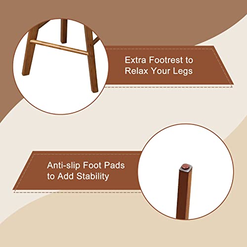 Butacos giratorios COSTWAY, juego de 2, altura de barra de 26 pulgadas sin respaldo, patas de madera de caucho, asiento de tela de lino, reposapiés, estilo moderno para isla de cocina, pub o comedor, beige + marrón miniatura 7