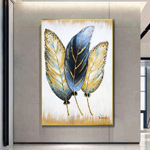 Toile art mural plume dorée 80x110cm pour moderniser un salon sans changer de meubles - 2