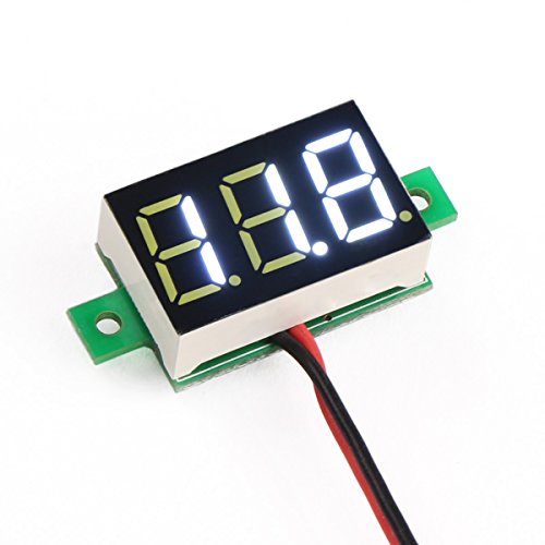 DROK Ultra-Small 2 Wires Voltmeter Guage White LED 0.36 Inches DC 3.0-30V Digital Volt Meter Motorcycle Car Battery Tester 5V 12V 24V DC Voltage Check Detector