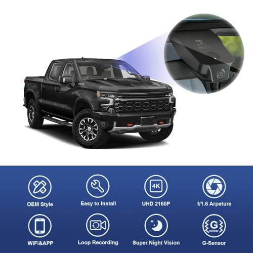 Fitcamx 4K Dash Cam Suitable for Chevy Silverado 2022-2025 (HD2-6272, 6 Vents) 1500 2500HD 3500HD, OEM Look, UHD 2160P Video, Built-in WiFi & APP, Loop Recording, G-Sensor, Plug & Play, 64GB Card by FITCAMX - Image 4