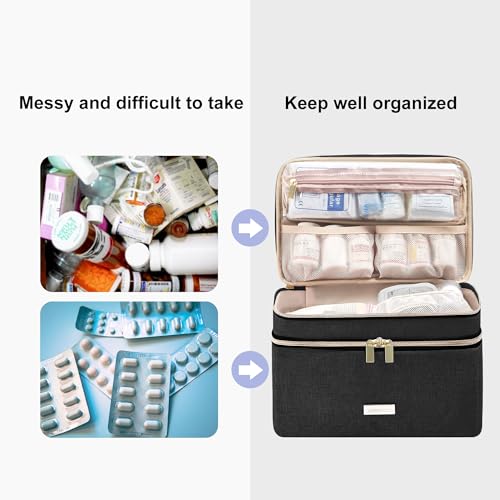 Image of Lexeeco Medicine Storage Bag Pill Bottle Organizer with Portable Small Pouch Travel Medication Bottle Organizer for Emergency Home First Aid Box Kit (Black)