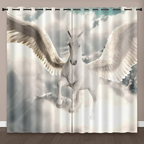 Morbuy Blackout Curtains for Bedroom Living Room with Eyelet, 3D Style Window Curtain Window Treatment Sunlight Blocking Drapes 2 Panels (108x137cm,White Pegasus)