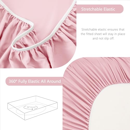 Image of CozyLux 7-Piece Split King Sheets, Fits 18-21 Inch Mattresses, Oeko-TEX | 4 Pillowcases, 1 Flat Sheet and 2 Fitted Sheets with All-Around Elastic, 21-Inch Deep Pockets for a Secure Fit, Pink
