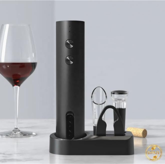 Electric Wine Opener Set 4-in-1 Automatic Corkscrew – Rechargeable Bottle Opener with Foil Cutter, Wine Pourer & Vacuum Stopper, Easy One-Touch Operation for Home, Kitchen & Gifts