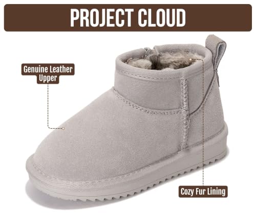 Image of Project Cloud Girls 100% Genuine Leather Non Slip Fur Lined Ankle Boots | Water Resistant Lightweight Memory Foam Insole Cozy Fall Shoes for Boys & Girls Kids Footwear Outdoor Everyday Kids Boots
