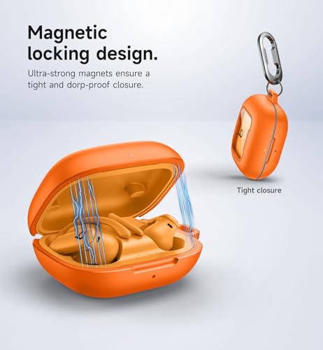 Image of SURITCH for Beats Powerbeats Pro 2 Case Cover, Magnetic Locking Cases for Beats Powerbeats Pro 2 2025, Shockproof Bumper Protective Covers with Carabiner & Keyring & Cleaner Kit, Orange