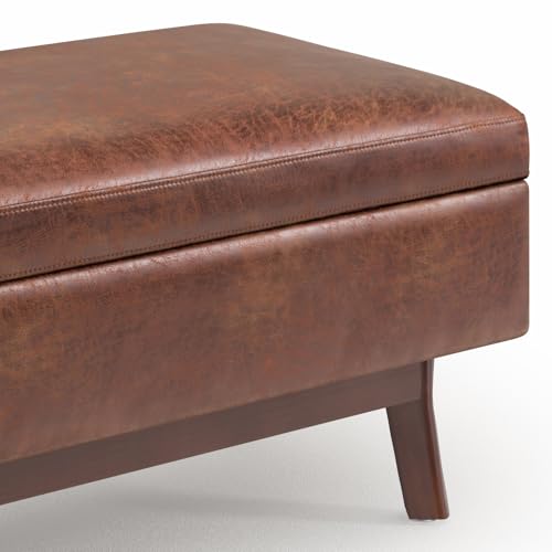 SIMPLIHOME Owen Small Rectangular Storage Ottoman - 36 inch Wide Upholstered Vegan Leather Lift-Top Ottoman in Distressed Saddle Brown, Mid-Century Modern Ottoman for Living Room with Tufted Detail by SIMPLIHOME - Image 7