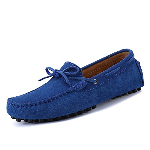 Men's Driving Penny Loafers Genuine Leather Boat Moccasins Rubber Studs Sole(Blue,10)