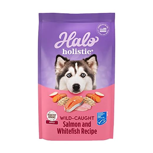 Halo Holistic Dog Food Wild Caught Salmon & Whitefish Formula, Healthy Grains Dry Dog Food, Complete Digestive Health, Kibble for Adult Dogs, 3.5 lb Bag