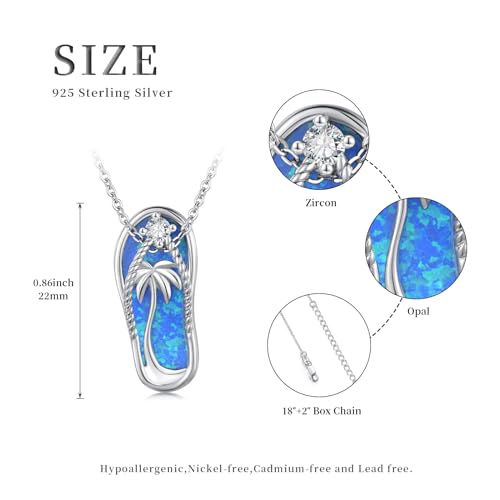 Midir&Etain Ocean Necklace 925 Sterling Silver Blue Opal Necklace Starfish/Flip Flop/Shark Pendant Beach Ocean Jewelry for Women2