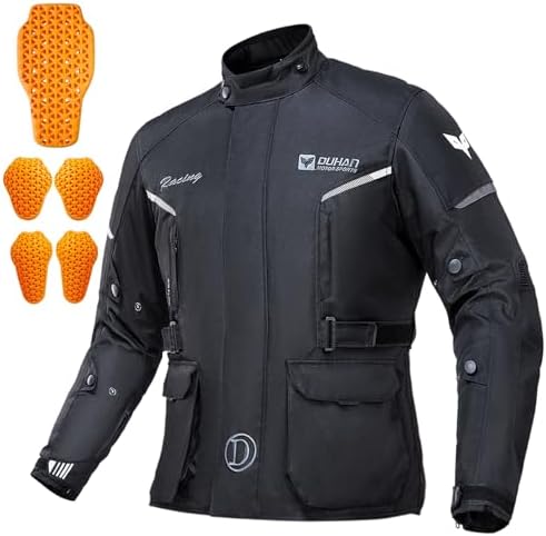 DUHAN Motorcycle Jacket for Men & Women, Mesh CE Level 2 Armor and Detachable Thermal Liner, 3 In 1 Windproof and Waterproof Motorbike Riding Jacket All Season - Carbon Black, Medium