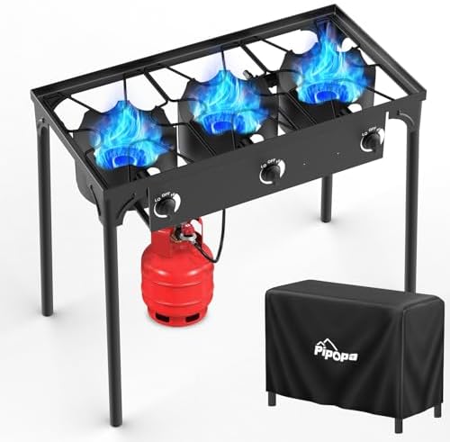 3 Burner Propane Camp Stove | 225,000 BTU | High Pressure Gas Bur...