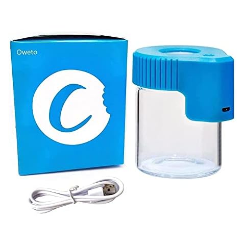 Oweto Led Transparent Glass Seal Storage Jar, Light-Up Magnifying Glass Ornamental Glass Bottle (Blue) Cover