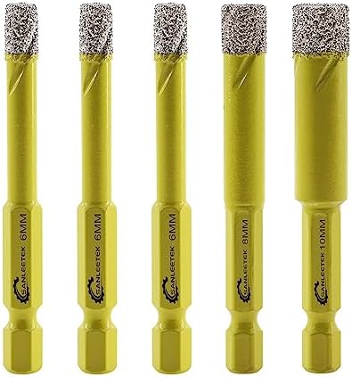 Dry Diamond Drill Bits Set - 4pcs 6/8/10/12mm SANLEETEK Hole Saw and 1pc 6mm Carbide Drill with Quick Change Hex Shank for Marble Granite Ceramic Porcelain Tile