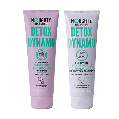 Noughty 97% Natural Detox Dynamo Shampoo and Scalp Scrub, Refreshes Hair and Remove Residue, Suitable for Every Day Use with Peppermint and Sorrel Leaf, Sulphate Free Vegan Haircare 2 x 250ml
