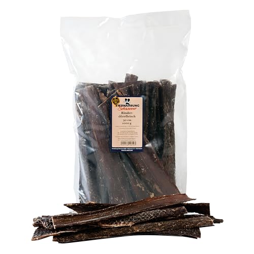 Tiernahrung Schwenner Rinderdörrfleisch für Hunde - 30 cm leckere Kaustangen für Hunde aus Trockenfleisch 1000g