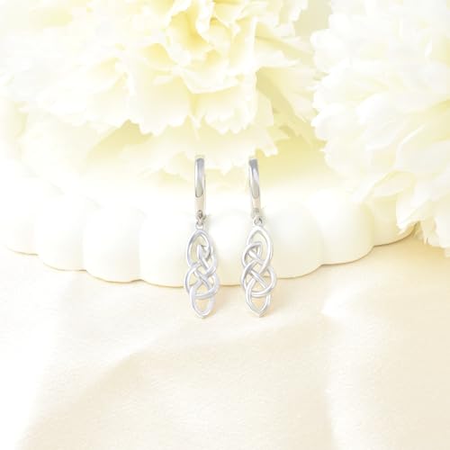 Celtic Knot Earrings for Women - Sterling Silver Hoop Earrings for Women Trendy Hypoallergenic Long Loop Earrings with Dangling Charm for Sensitive Ears Classic Fashion Huggie Earrings Gifts4