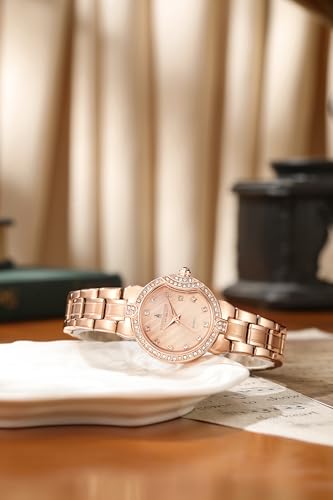 Image of London Fog Crescent Collection Analog Quartz Watch for Women - Round Textured Dial, Crystal-Studded, Diamond-Style Hour Markers, Stainless Steel Strap - LFW20005