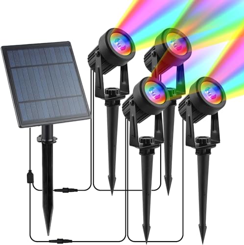T-Sun Solar Spotlights Outdoor Garden, 4 in 1 RGB Colour ChangingSolar Spot Lights,Outdoor Garden Lights with IP65 Waterproof, Landscape Lights for Garden Yard Path Driveway Porch Walkway