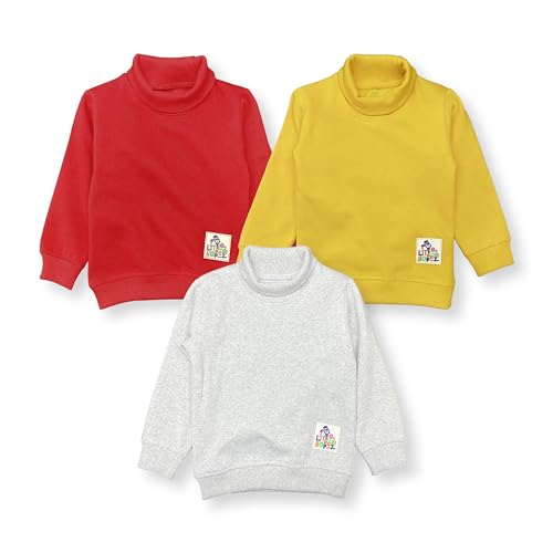 Image of YUV Baby Boys & Girls Winter Wear Relaxed fit Turtle Neck Cotton Fleece Tshirt - Pack of 3-6 to 24 Months