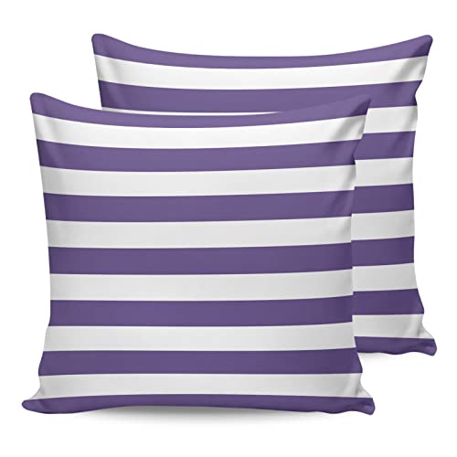 ALAGEO Outdoor Waterproof Pillow Covers for Patio Furniture Purple and White Stripes Decorative Throw Pillow Cover Solid Striped Pillowcases Set of 2 Cushion Case for Sofa Couch Chair 16 x 16 in