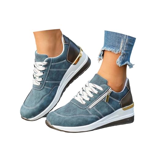 Basket Femme, Basket Orthopedique Femme：Fermeture Baskets Débraillées Équilibre Arcade Chaussures Jeu Douillet Enfilade Sport Usage Habituel Bleu marine 38