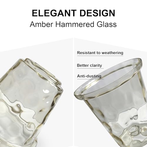 Image of 3 Pack Light Fixtures Replacement, Globe Shaped Hammer Glass Clear Amber Glass Shade for Pendant Light Vanity Wall Sconce, E26 Base 1-5 /8 Inch Fitter