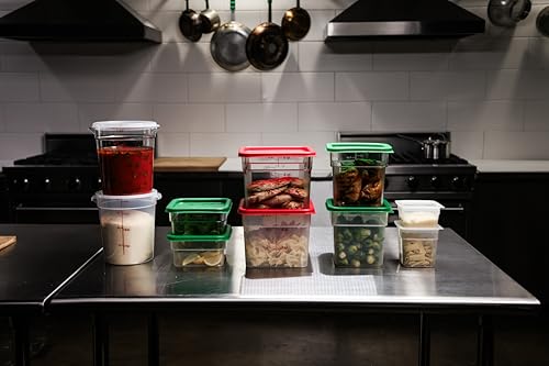 Image of Cambro Food Storage Container with Lid (2 Pack) - Classic Series Square with Green Lid - 4 QT (Quart) - Commercial Grade for Food Prep (Clear)