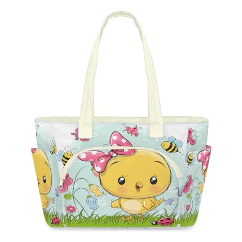 Sac fourre-tout matelassé motif poulet original avec grande fermeture éclair