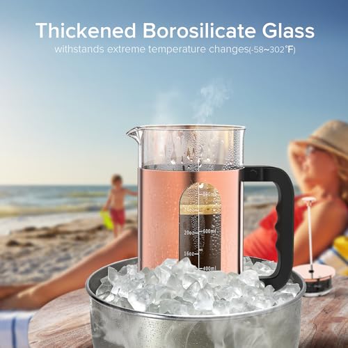 QUQIYSO French Press Coffee Maker, 304 Stainless Steel French Press with 4 Filter, Heat Resistant Borosilicate Glass, Easy to Clean, BPA Free Coffee Press Rust-Free Coffee Maker, 34 ounce, Copper