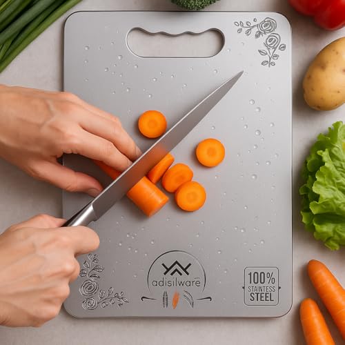 Image of Large 304 Stainless Steel Cutting Board for Kitchen - Vegetable and Fruit Cutter, Long Life Metal Chopping Board (35 x 25 cms)