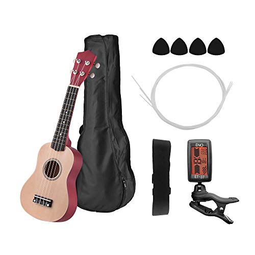 Ukelele 21in Ac�stico Soprano Tilo con Ccorrea de Transporte Uke Strap Strings Picks Tuner (color de madera)