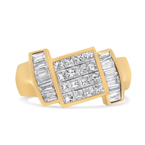 14K Yellow Gold 1 5/8 Cttw Invisible-Set Princess and Baguette Diamond Cocktail Band Ring