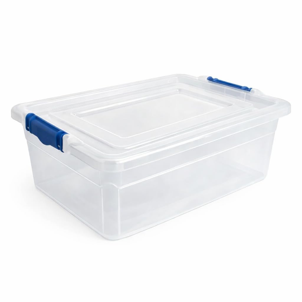Stash'd Storage Pack Of 1 Stash’d Storage 32L, 50L, Or 80L Storage Boxes With Lids - Stackable Clear Plastic Boxes With Clip-Lock Lid - Durable & Multipurpose Storage Box For Home, Office & Garage (, 32 Litre)