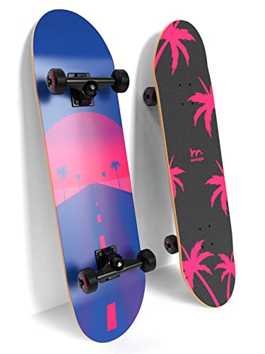 M Merkapa 31"X8" Skateboard For Adults Teens Youths Kids Beginners, 8 Layer Canadian Maple Double Kick Deck Concave Fit For Skateboarding, Cruising, Carving, Tricks (With T Tool) #TOP10