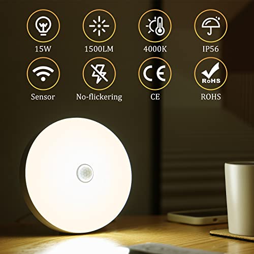 Image of Combuh 15 W LED Lamp with Motion Sensor Indoor, 15 cm Ceiling Lights, 4000 K Neutral White Light, IP56 Waterproof Indoor Lighting for Hallway, Staircase, Bathroom and Toilet, Ceiling Light
