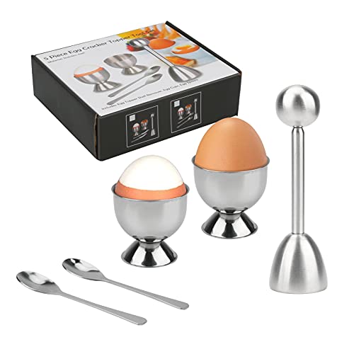 Lybile Egg Cracker Topper Set Soft Hard Boiled Egg Opener Stainless Steel Egg Cutter Eggs Shell Separator Set Include 2 Cup 2 Spoon 1 Egg Topper Remover For Breakfast Kitchen Tool #TOP15