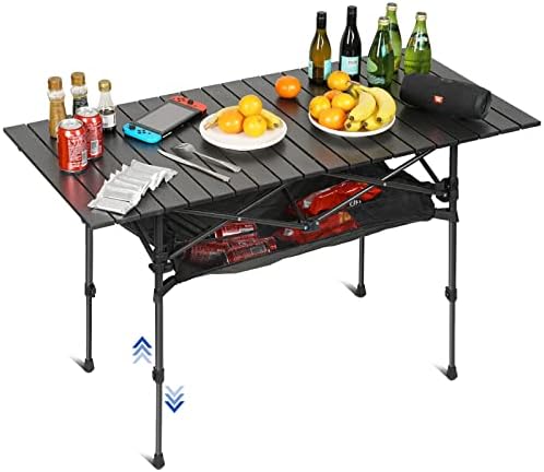 LEBLEBALL Folding Camping Table, Portable Folding Table with Storage Bag, Adjustable Aluminum Camping Table for Outdoor Picnic, Beach, Backyard, BBQ, Patio, Fishing, Black