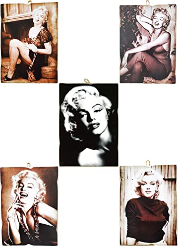 KUSTOM ART Lot de 5 tableaux style vintage série acteurs Fameux « Marilyn Monroe » Impression sur bois 18 x 25 cm Pour ameublement restaurant Pizzeria Bar Hotel Cover