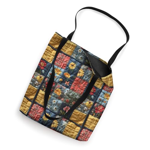 Bolso tote vintage de retazos con estampado floral y girasoles miniatura 2