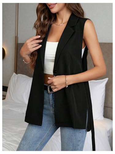 MakeMeChic Women's Knot Side Sleeveless Vest Blazer Lapel Button Elegant Work Jackets4