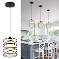 LAMKNVS Frosted Glass Pendant Light Fixtures 6.3Inch Spiral Metal Cage Mini Pendant Lighting Handblown Island Hanging Light Adjustable Cord Ceiling Lamp for Kitchen Dining Room Foyer Hallway, E26