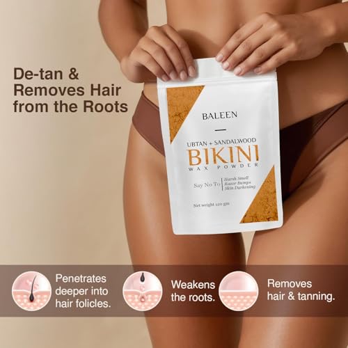 Image of BALEEN Bikini Wax Powder Women with Ubtan & Sandalwood 120 Gm (Pack Of 2) | Painless Herbal Hair Removal Powder for women Bikini Area, Legs, Hands & Underarms with No Harmful Chemicals, No Irritation