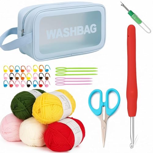 Image of Crochet Kit with Soft Grip Handles - Full Crochet Hook Set for Beginners & Yarn Lovers - Ergonomic Crochet Tools for DIY Craft & Gifting (Crochet Set /AA)
