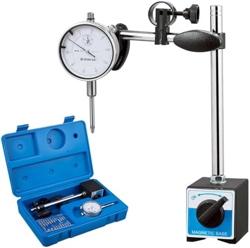 Spurtar Dial Indicator with Magnetic Base 0-1'' Dial Test Indicator 0.001'' Precision Dial Indicator Adjustable Long Arm Magnetic Dial Indicator for Accurate Alignment, Measurement, and Inspection