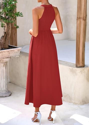 KIRUNDO Summer Dresses for Women 2026 Halter Maxi Wedding Guest Party Cocktail Semi Formal Elegant Classy Long Sundress(Red, X-Large) — view 2